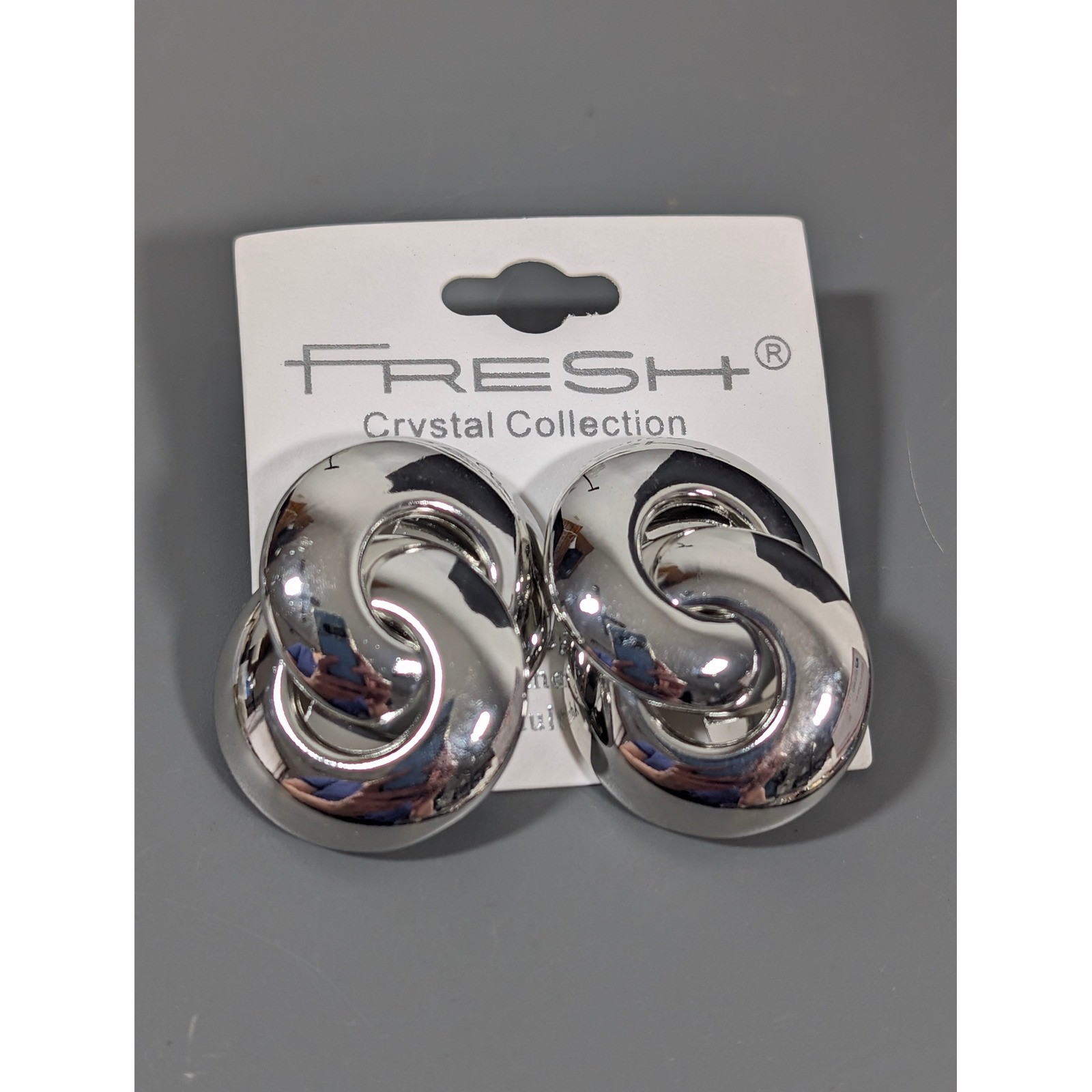 New Silver Tone Interlocking Knot Hoop Statement Earrings Pierced Post Jewelry